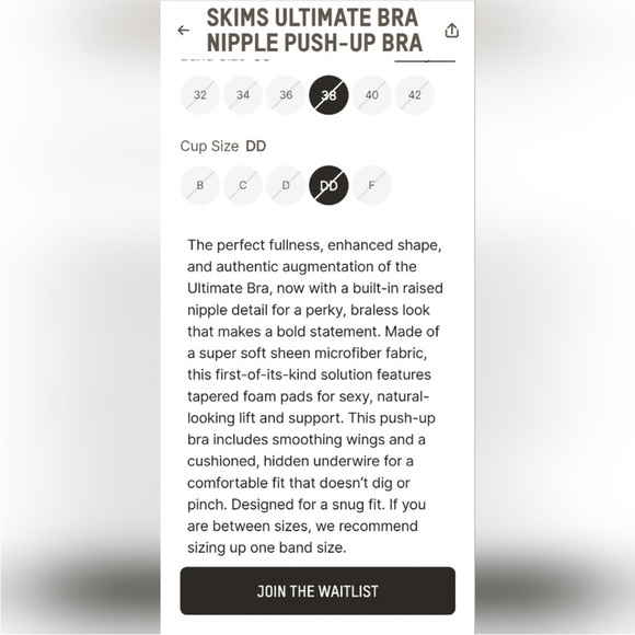 NWT SKIMS Ultimate Padded Plunge Pushup Push Up Nipple Bra Black ONYX 40B - Picture 5 of 11